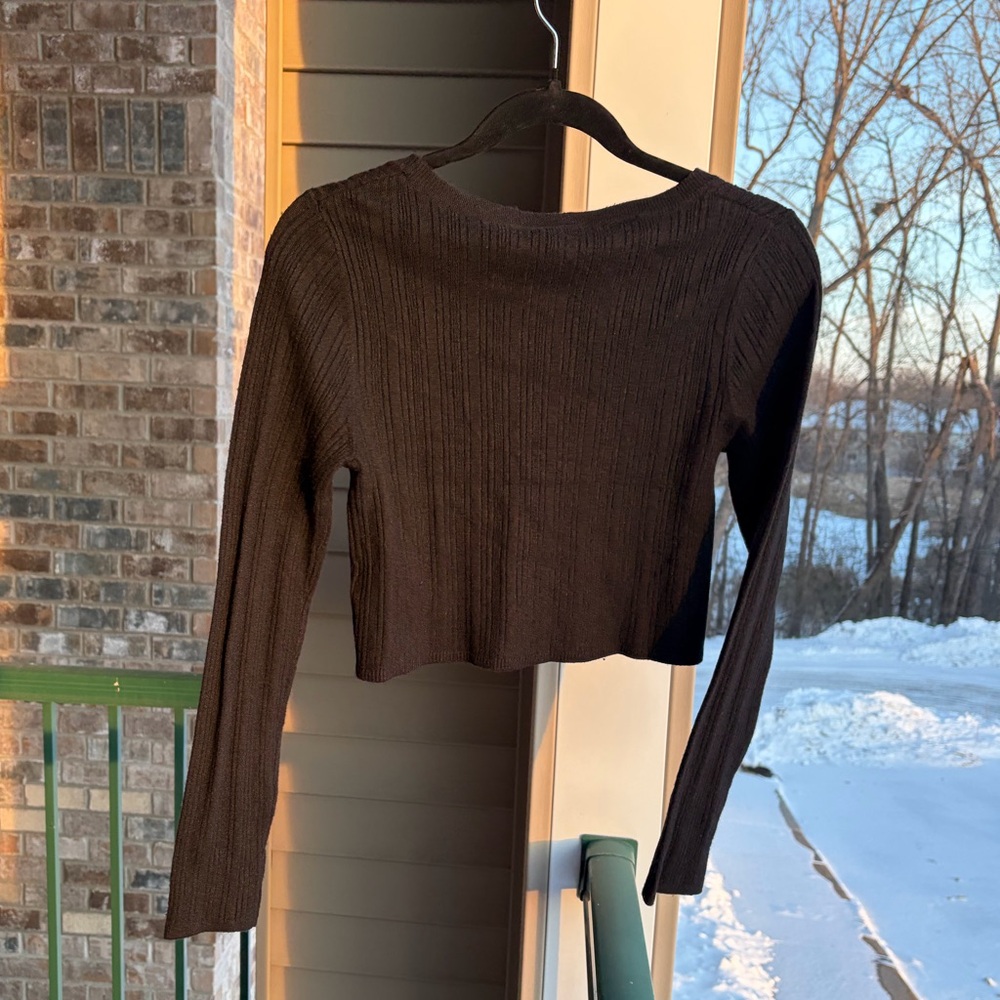 🆕House of Harlow 1960 Black Ribbed Wool Cashmere Cropped Knit Sweater Top Medium - Picture 4 of 16